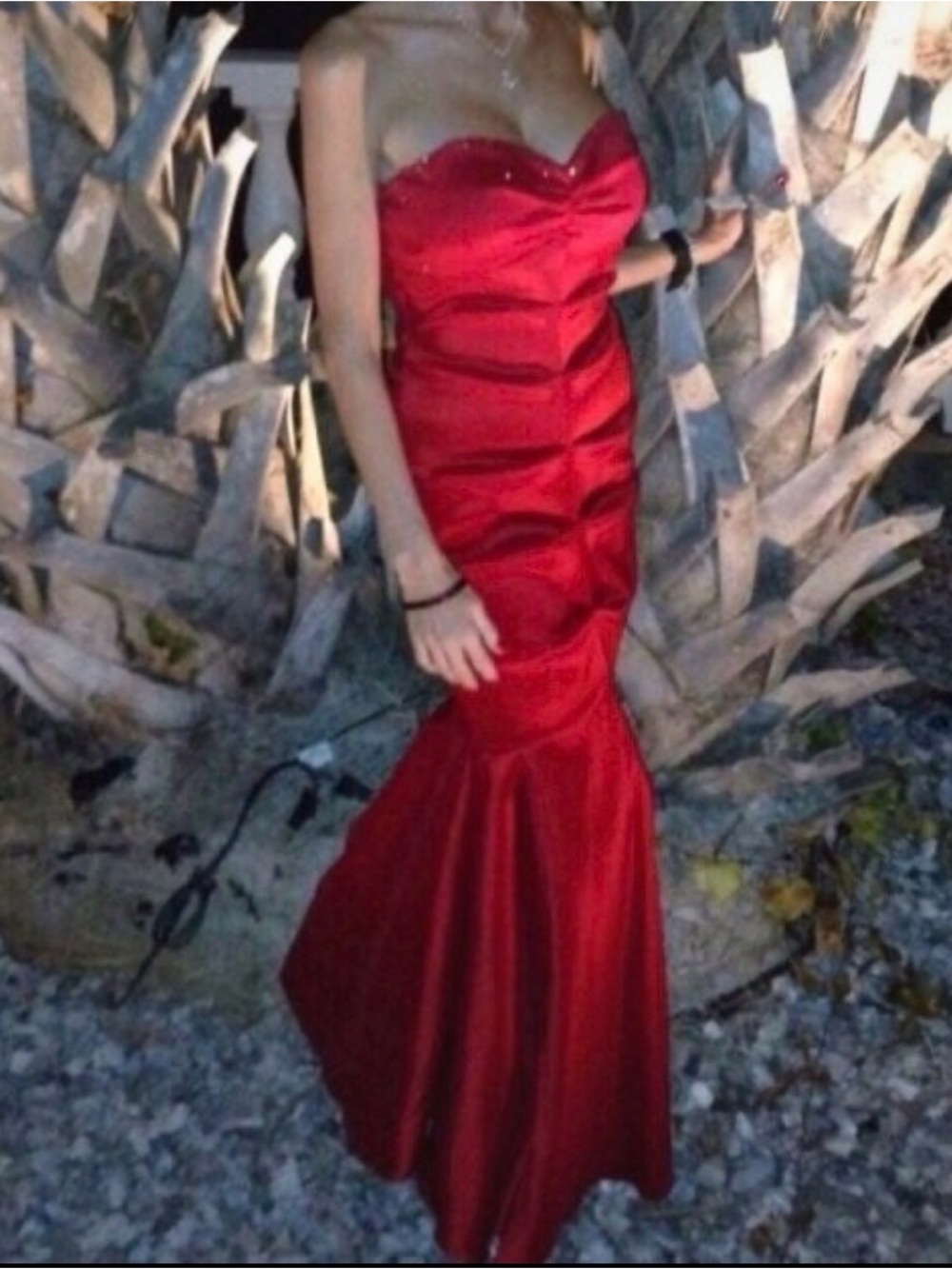 Red Strapless Satin Mermaid Evening Gown